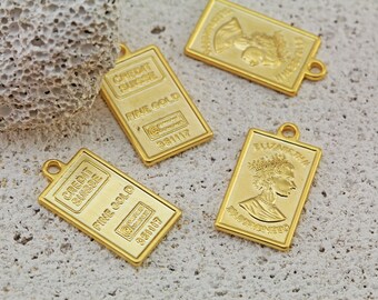 金メッキレプリカ 純金インゴットバーペンダント、22 mm メタル