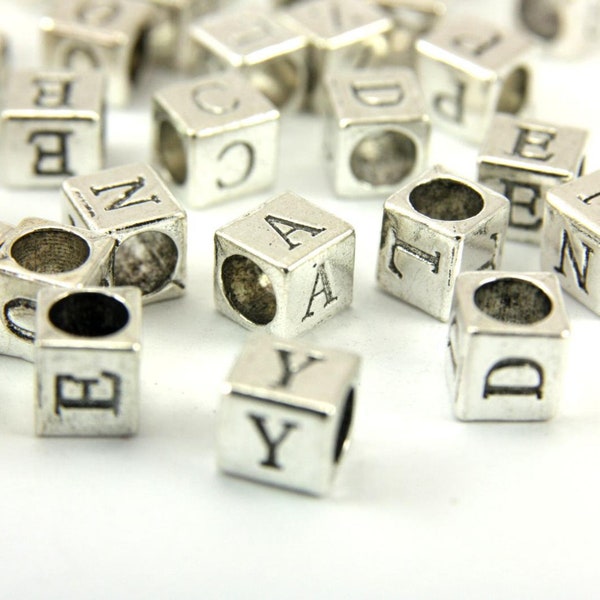 7mm Cube Alphabet Letter Beads 50 pcs