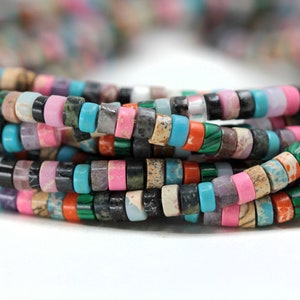 Rainbow Jasper Heishi Beads, 4mm Heishi Disc Rondelle Natural Bead / NSH-44