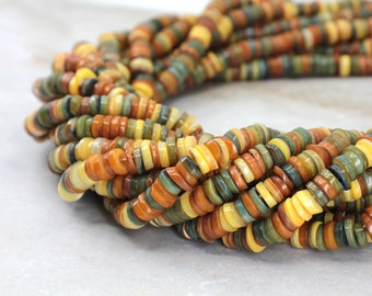 Natural Shell Multicolor Heishi Disc Beads, 1 Strand 16" inches (6-7mm) / SHS6-04