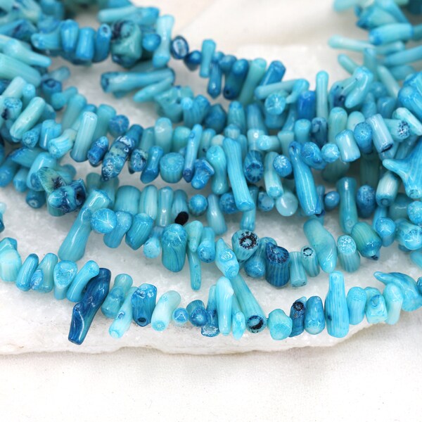Turquoise Spike Coral Beads, Irregular Shape Dyed Coral Beads, 1 Strand 180 pcs