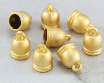 11mm End Caps, Matte Gold Plated Metal 6mm Round Hole Cord End Caps 10 pcs / GPY-078