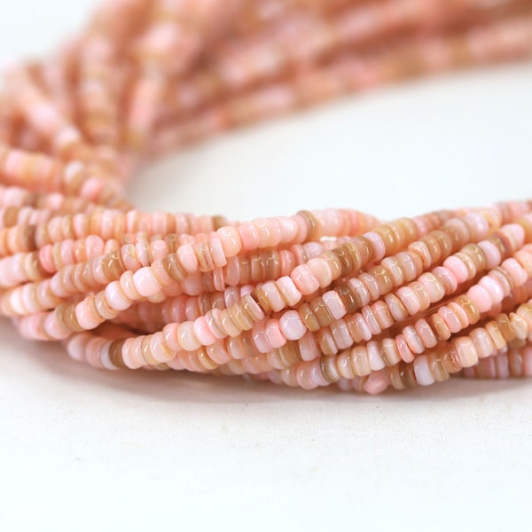 4mm Salmon Pink Heishi Shell Beads, Mini Disc Rondelle Shell Beads / SHS4-19