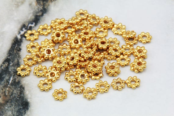 Mini Cubic Beads H548-2pcs-Gold Plated-4mm Metal Rondelle Beads