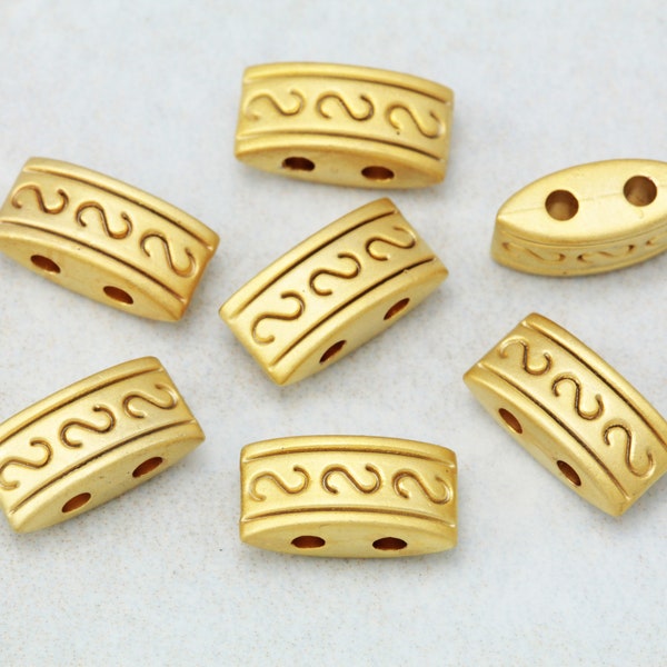 Gold Plated Rectangle Charm, 10mm Metal Double Hole Spacer Bead 10 pcs / GPY-132