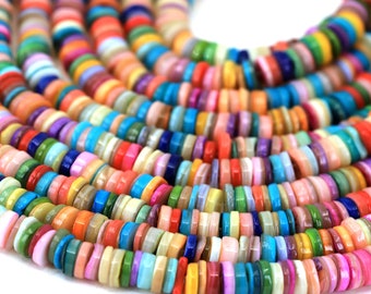 Natural Shells Multicolor Heishi Disc Beads, 1 Strand 16" inches (7-8mm) / SHS8-00