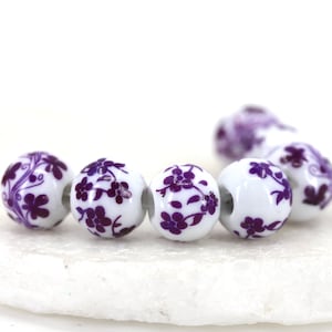 12mm Flower Painted Ceramic Beads, 10pcs Round Floral Ceramic Beads