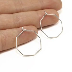 6 pcs Earring Hooks, 25mm Hexagon Rhodium Plated Brass Earring Components / EF-R10