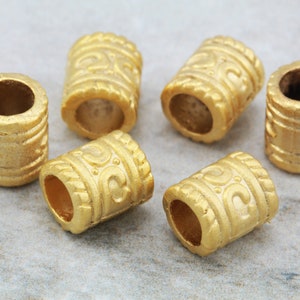 7mm Barrel Charms, Matte Gold Plated Metal Large Hole Beads 5 pcs / GPY-094