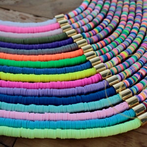 2-Pack Rainbow Heishi Choker Necklaces - Vibrant Vinyl Disc Beads, Adjustable, Perfect For Beach & Summer Vibes