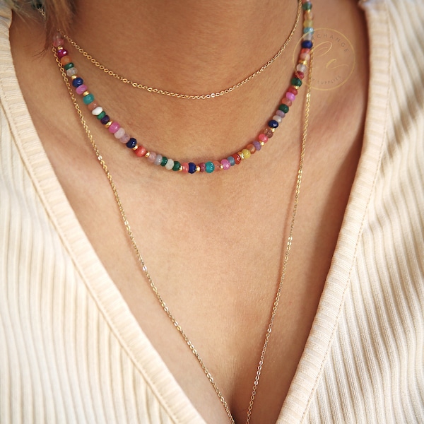 The Leather Stone Slider Necklace in Natural main image 1
