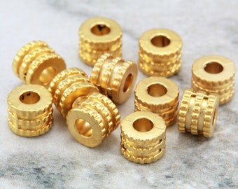 7mm Barrel Spacer Perlen, Matt vergoldete Rondell Metallperlen 10 Stück / GPY-034