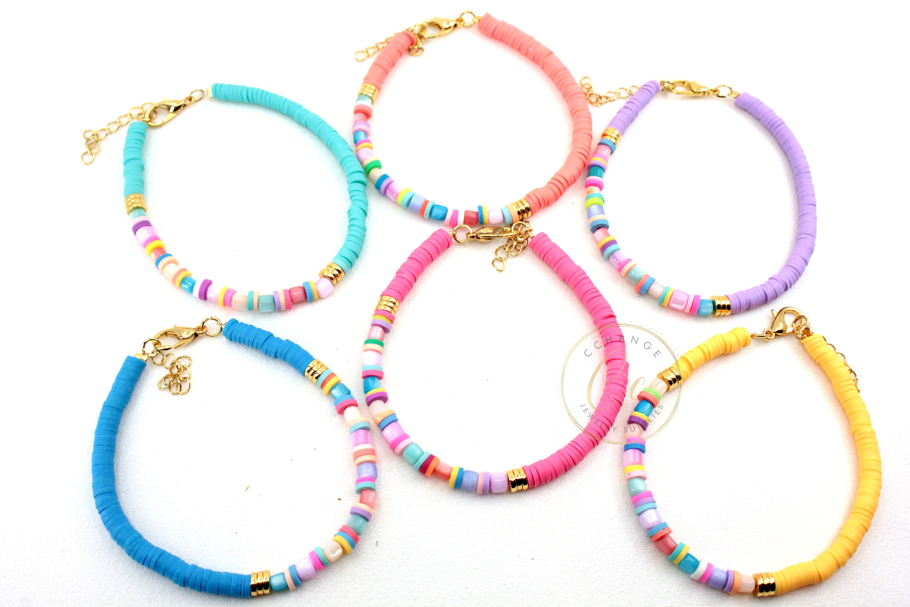Set di braccialetti con perline Heishi: braccialetti impilabili turchesi, rosa e bianchi - Italia