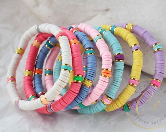 Colorful Heishi Bracelet with Gold Disc Beads, Bohemian Stacking Bracelets / Please ask for wholesale prices / HBB622