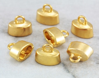 10mm Oval End Caps, Matte Gold Plated Metal 3mm Round Double Hole Cord End Caps 5 pcs / GPY-080