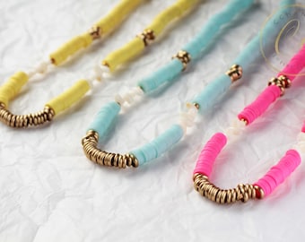 Heishi Strand Halskette, Boho Surfer Halskette, Vinyl Disc Beads Heishi / Bitte fragen Sie nach Grosshandelspreisen