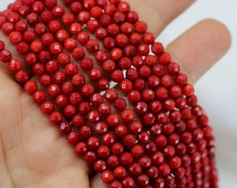 4 mm rote Koralle facettierte runde Perlen 15 "voller Strang / NSF40-25