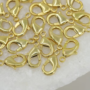 10mm-12mm Shiny Gold Plated Brass Lobster Claw Clasps 10 pcs