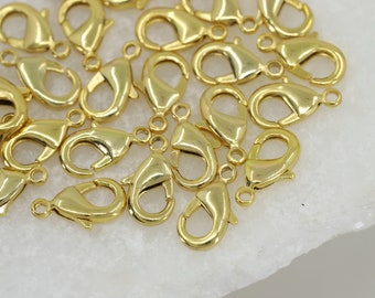 10mm-12mm Shiny Gold Plated Brass Lobster Claw Clasps 10 pcs