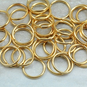 12mm Gold Plated Thick Jump Rings, Brass Jump Ring 1.2mm Thickness 50 pcs / JRT-G12