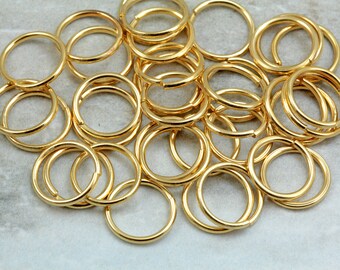 12mm Gold Plated Thick Jump Rings, Brass Jump Ring 1.2mm Thickness 50 pcs / JRT-G12