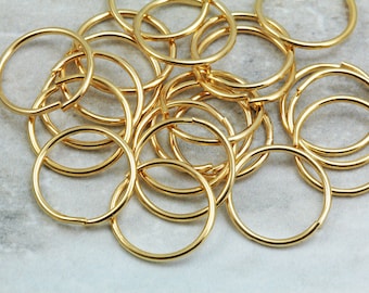 16mm Gold Plated Thick Jump Rings, Brass Jump Ring 1.2mm Thickness 50 pcs / JRT-G16