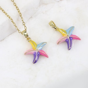 Stainless Steel Rainbow Starfish Enamel Charm Pendant, Gold Plated Colorful Ocean Theme Jewelry Supply 1 pc