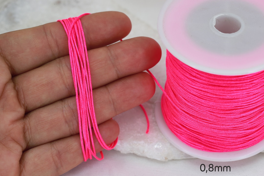 0.8mm Neon Pink Braided Nylon Knotting DIY Macrame Cord - 1 Roll 100 ...