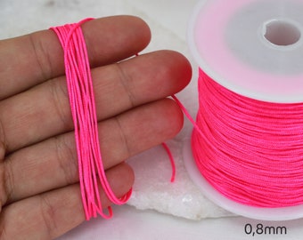 0.8mm Neon Pink Braided Nylon Knotting DIY Macrame Cord - 1 Roll 100 Meters / KMC-826