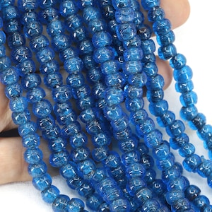 8mm Transparent Blue Round Handmade Lampwork Glass Beads 1 Strand 25 pcs / LGBR8-04