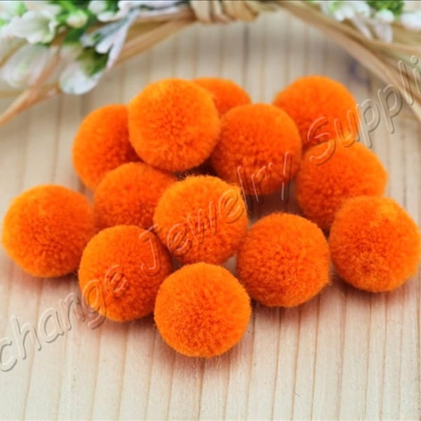 Orange Craft Pompom Trim, 15mm Ball Runde Baumwolle Handgefertigte Pompoms mit Biegering 10 Stück / CPM-20