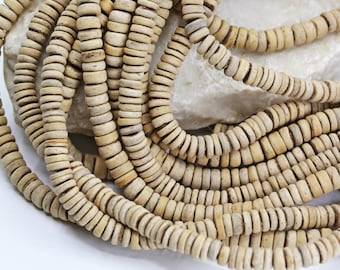 Cuentas de coco natural de 8 mm, cuentas de madera Heishi Rondelle de coco sin encerar, 1 hebra