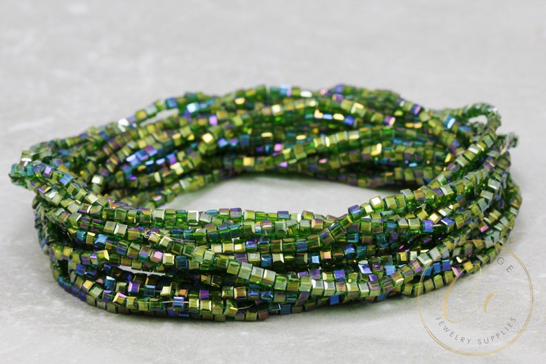 2mm Cube Crystal Bead Bulk Crystal Bead CBC-18 1 Strand Transparent Green Crystal Bead