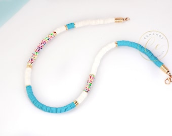 Gold Accent Heishi Necklace, Heishi Disc Bead Surfer Necklace, Bohemian Heishi Beaded Necklace / Please ask for wholesale details