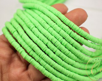 4mm Pistachio Green Heishi Disc Beads, Surfer Necklace Heishi Bead, 1 Strand Fimo Record Beads, Colorful Polymer Clay Crafting Bead / FD4-29