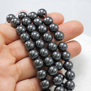 8mm Black Round Hematite Beads, 1 Strand 50 pcs, Loose Round Gemstone / HBY-036
