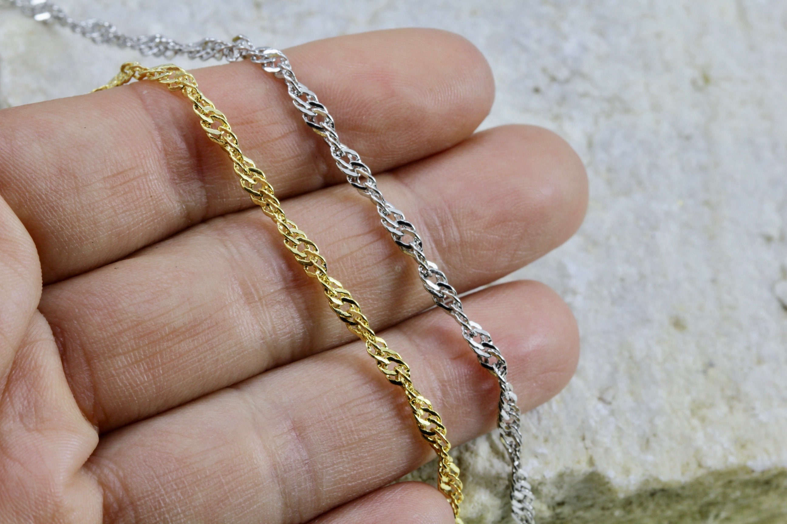 Gold Plated Singapore Chain 3mm Rhodium Plated Twist Rope Etsy