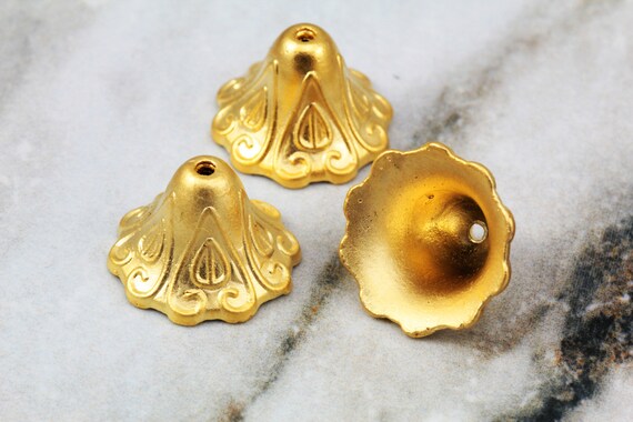 16mm Matte Gold Plated Metal Cone Bead End Caps 5 pcs / GPY-448