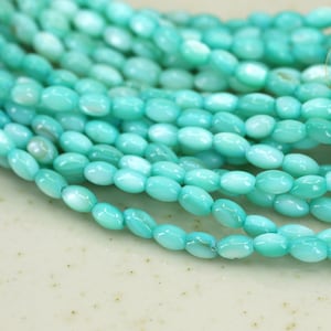 5mm x 3mm Green Rice Shell Beads, Mini Oval Mother Of Pearl Beads / SHLR-11