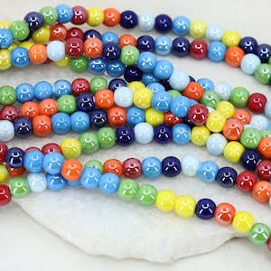 8mm Ceramic Colorful Round Ball Beads Strand, 1 Full Strand 40 pcs, Shiny Rainbow Earthenware Beads / CRB8-1