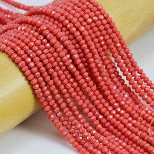2mm Coral Crystal Beads, Faceted Rondelle Crystal Glass Beads / CB2-25