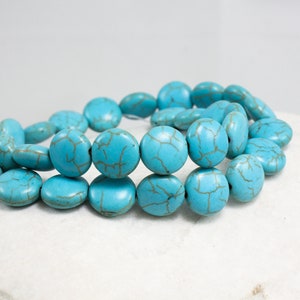 12mm Flat Round Turquoise Howlite Beads, 1 Strand 15.5&#39;&#39; / HWL-F01