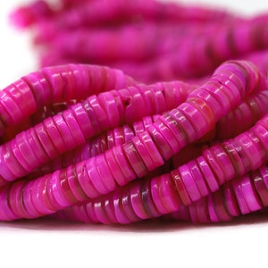 Natural Shells Fuchsia Heishi Disc Beads, 1 Strand 16&quot; inches (8-9mm) / SHS8-10