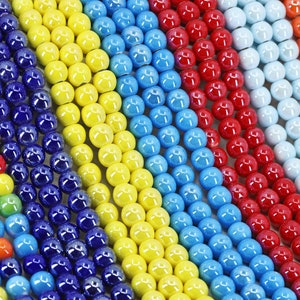 8mm Wholesale Ceramic Round Beads, 1 Set (7 Strands) Shiny Rainbow Earthenware Beads / CRB8-00