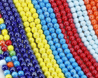 8mm Wholesale Ceramic Round Beads, 1 Set (7 Strands) Shiny Rainbow Earthenware Beads / CRB8-00