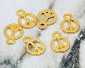 13mm Peace Pendants, Matte Gold Plated Metal Peace Sign Charms 10 pcs / GPY-244