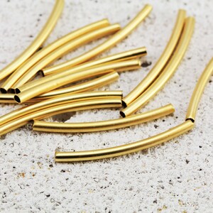 Gold Plated Curved Tube Bar, 30mm Brass Tube Bar Charm 10 pcs / GPY-436