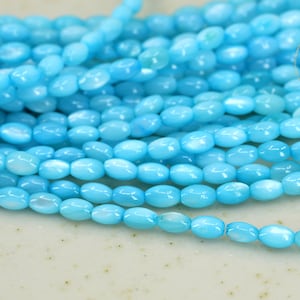 5mm x 3mm Blue Rice Shell Beads, Mini Oval Mother Of Pearl Beads / SHLR-12