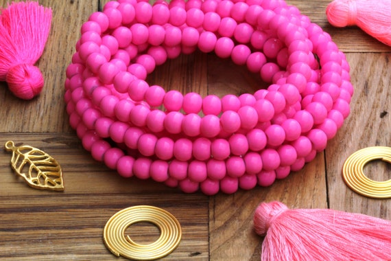 6mm Fuchsia Dyed Round Glass Beads GB6-02