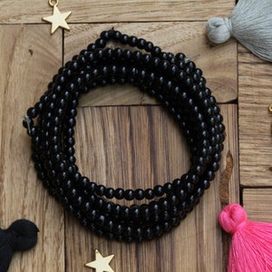 4mm Black Glass Beads, Smooth Round Ball Glass Loose Beads / GB4-69